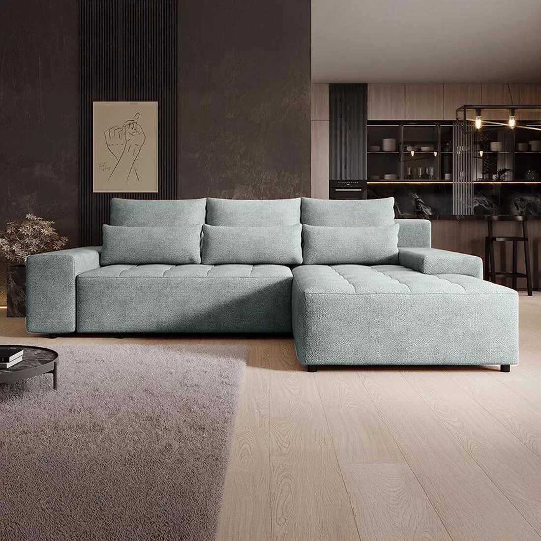 Canada Perfect Harmony 72 ugaoa garnitura sa ležajem i prostorom za odlaganje 280x194x88 cm svijetlo