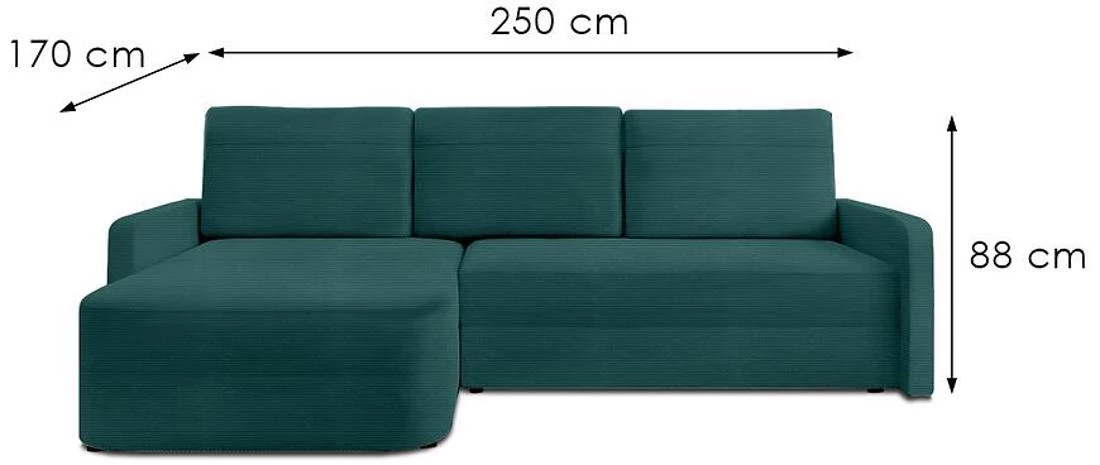 Cloe Ontario 37 ugaona garnitura sa ležajem i prostorom za odlaganje 250x170x88 cm plava univerzalna