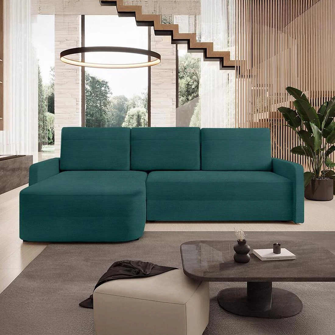 Cloe Ontario 37 ugaona garnitura sa ležajem i prostorom za odlaganje 250x170x88 cm plava univerzalna