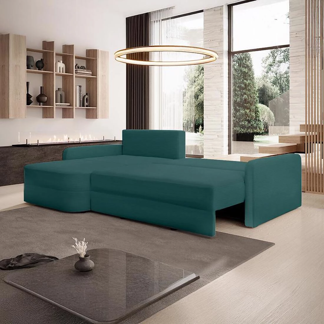Cloe Ontario 37 ugaona garnitura sa ležajem i prostorom za odlaganje 250x170x88 cm plava univerzalna