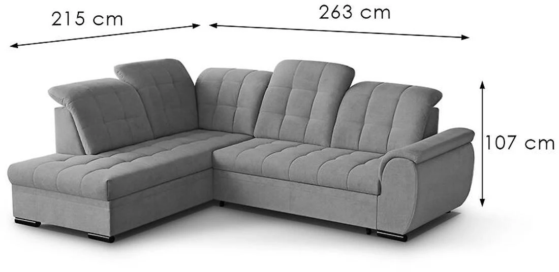 Bali Vardo 11 ugaona garnitura sa ležajem i prostorom za odlaganje 263x215x107 cm siva leva