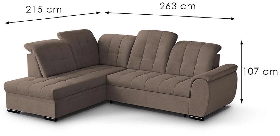 Bali Vardo 39 ugaona garnitura sa ležajem i prostorom za odlaganje 263x215x107 cm smeda leva