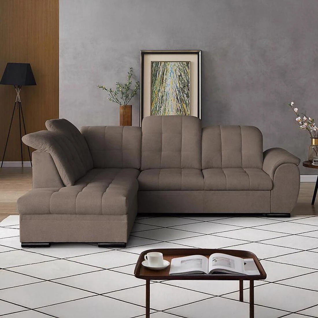 Bali Vardo 39 ugaona garnitura sa ležajem i prostorom za odlaganje 263x215x107 cm smeda leva
