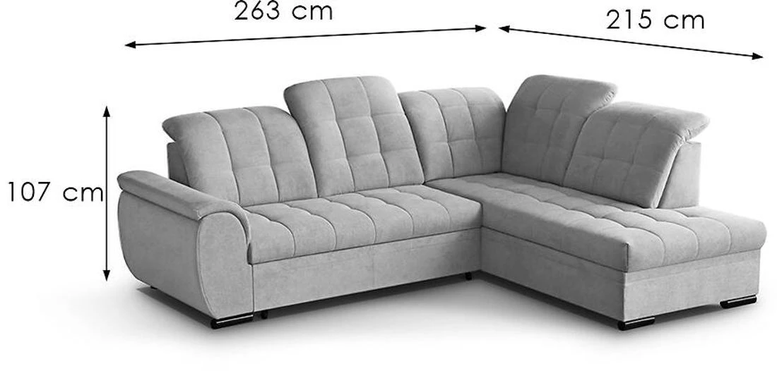 Bali Vardo 06 ugaona garnitura sa ležajem i prostorom za odlaganje 263x215x107 cm svijetlo siva desn