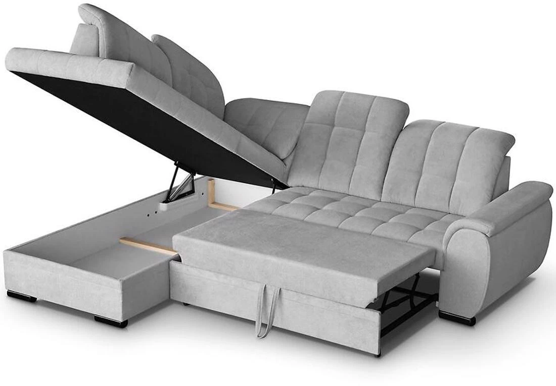 Bali Vardo 06 ugaona garnitura sa ležajem i prostorom za odlaganje 263x215x107 cm svijetlo siva leva