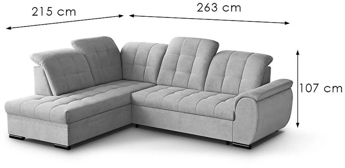 Bali Vardo 06 ugaona garnitura sa ležajem i prostorom za odlaganje 263x215x107 cm svijetlo siva leva