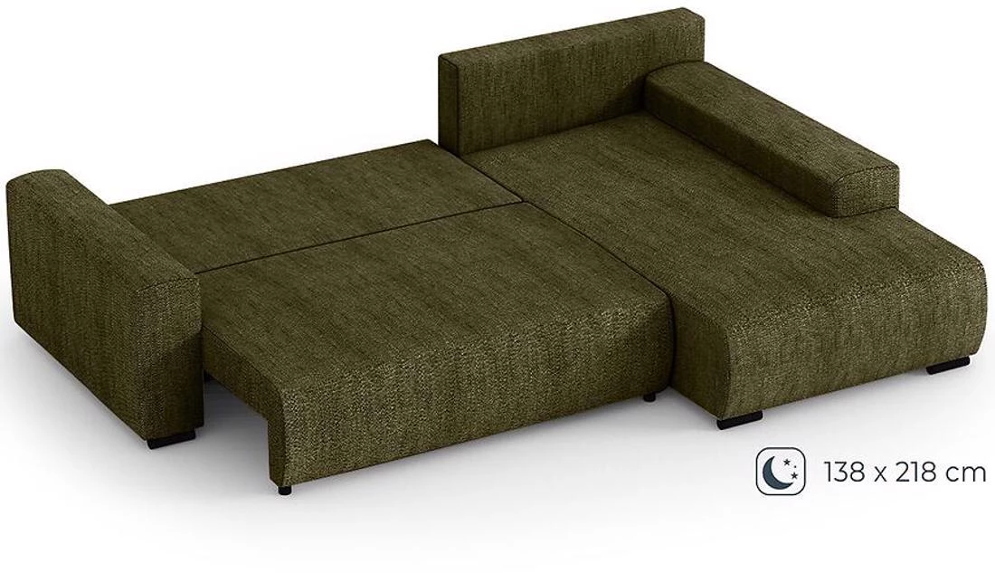 Benny L Modesto 484 ugaona garnitura sa ležajem i prostorom za odlaganje 270x186x81 cm zelena desna