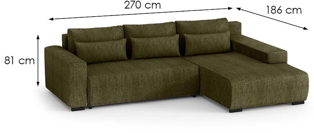 Benny L Modesto 484 ugaona garnitura sa ležajem i prostorom za odlaganje 270x186x81 cm zelena desna