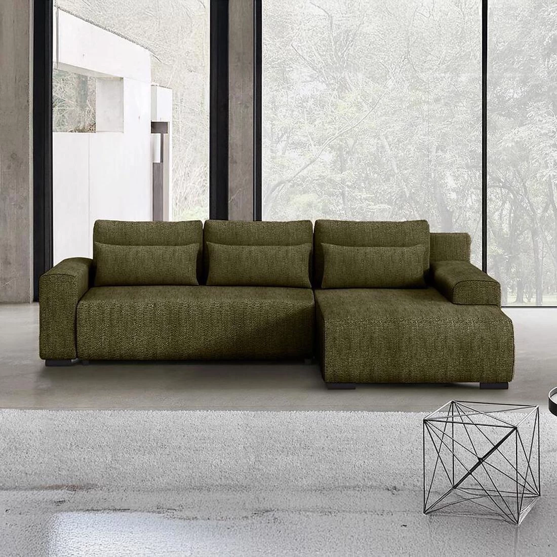 Benny L Modesto 484 ugaona garnitura sa ležajem i prostorom za odlaganje 270x186x81 cm zelena desna