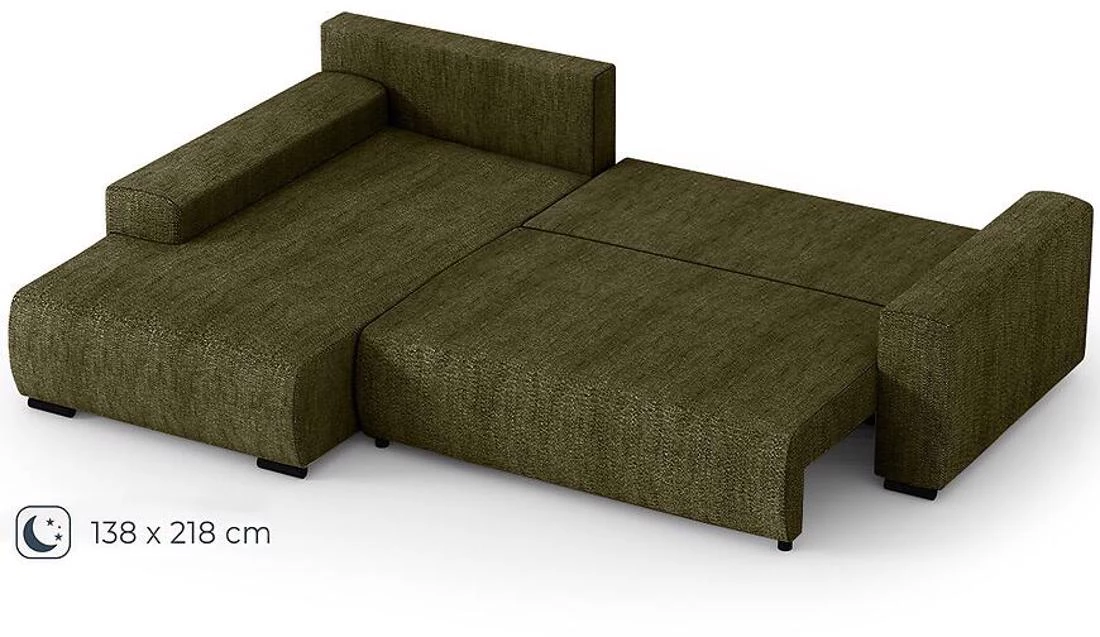 Benny L Modesto 484 ugaona garnitura sa ležajem i prostorom za odlaganje 270x186x81 cm zelena leva