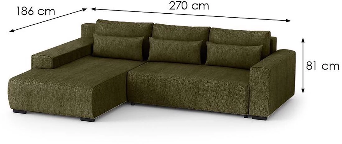 Benny L Modesto 484 ugaona garnitura sa ležajem i prostorom za odlaganje 270x186x81 cm zelena leva