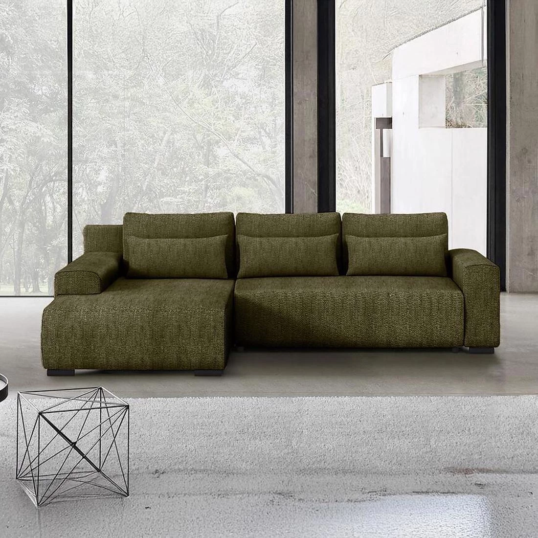 Benny L Modesto 484 ugaona garnitura sa ležajem i prostorom za odlaganje 270x186x81 cm zelena leva
