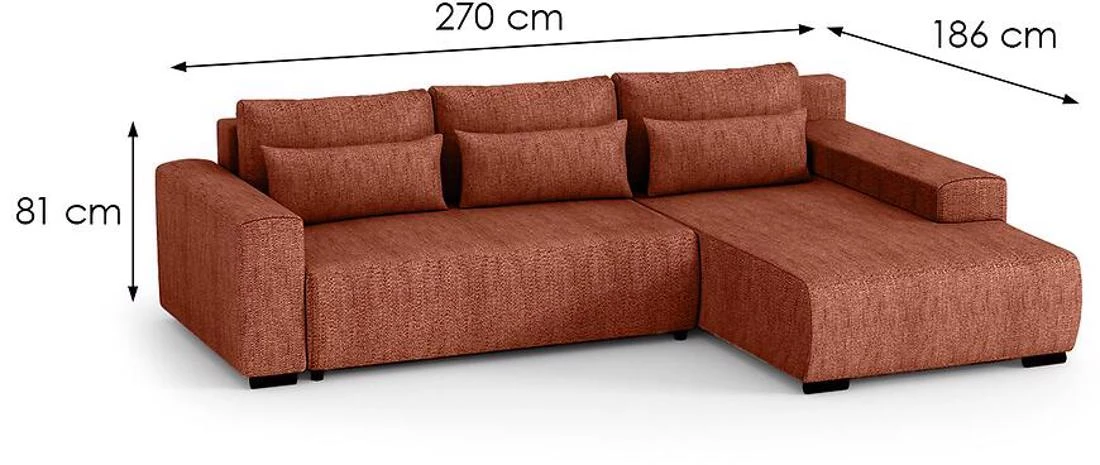 Benny L Modesto 483 ugaona garnitura sa ležajem i prostorom za odlaganje 270x186x81 cm narancasta de