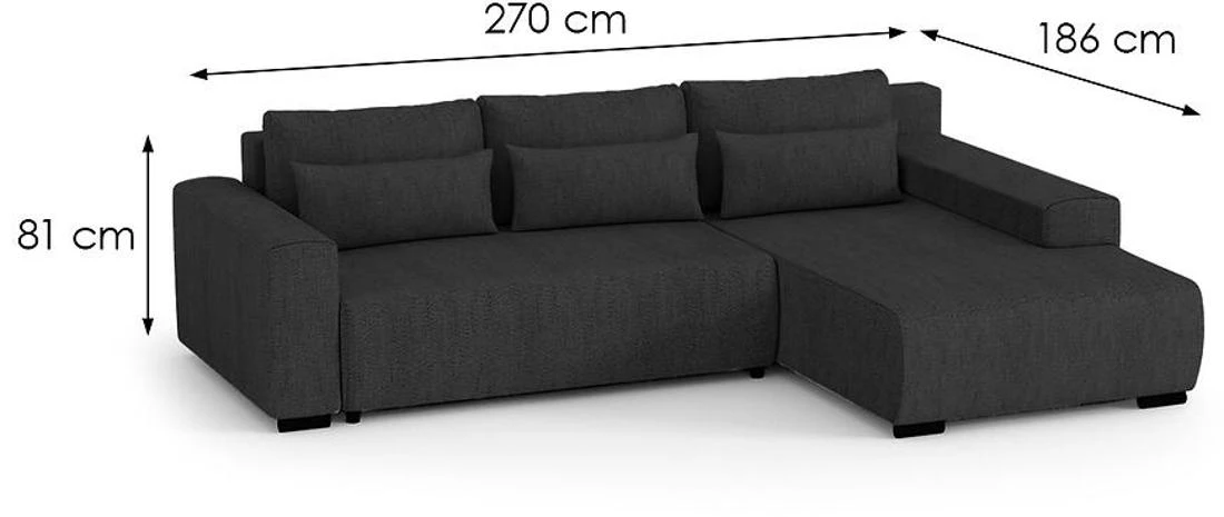 Benny L Modesto 489 ugaona garnitura sa ležajem i prostorom za odlaganje 270x186x81 cm tamno siva de