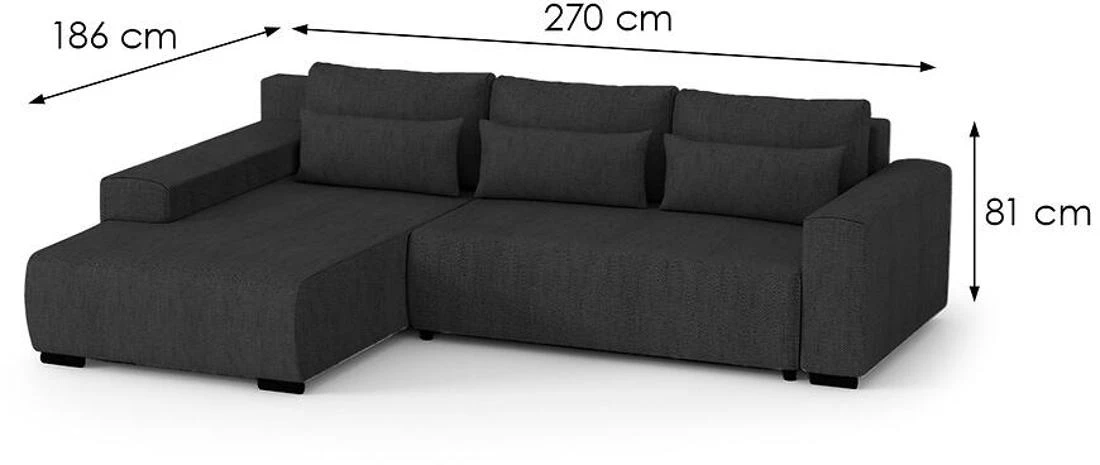 Benny L Modesto 489 ugaona garnitura sa ležajem i prostorom za odlaganje 270x186x81 cm tamno siva de