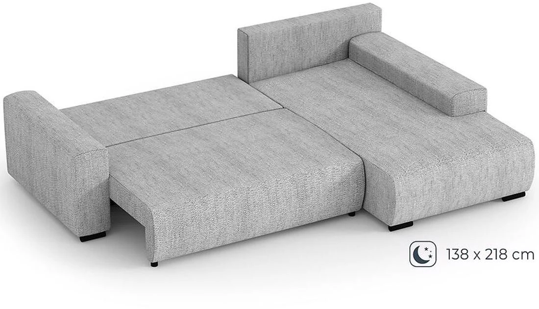 Benny L Modesto 481 ugaona garnitura sa ležajem i prostorom za odlaganje 270x186x81 cm siva desna