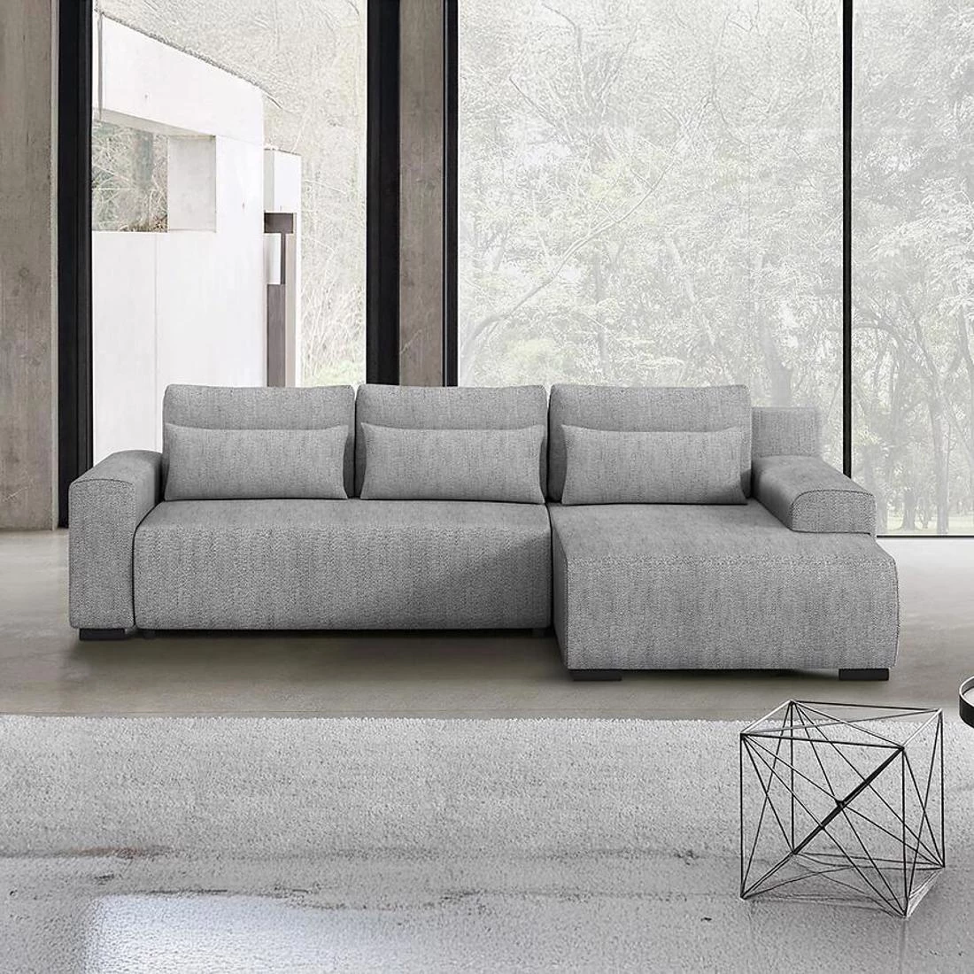 Benny L Modesto 481 ugaona garnitura sa ležajem i prostorom za odlaganje 270x186x81 cm siva desna