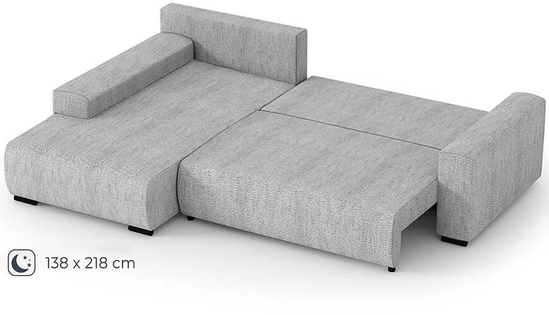 Benny L Modesto 481 ugaona garnitura sa ležajem i prostorom za odlaganje 270x186x81 cm siva leva