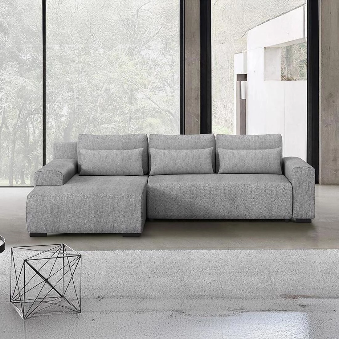 Benny L Modesto 481 ugaona garnitura sa ležajem i prostorom za odlaganje 270x186x81 cm siva leva