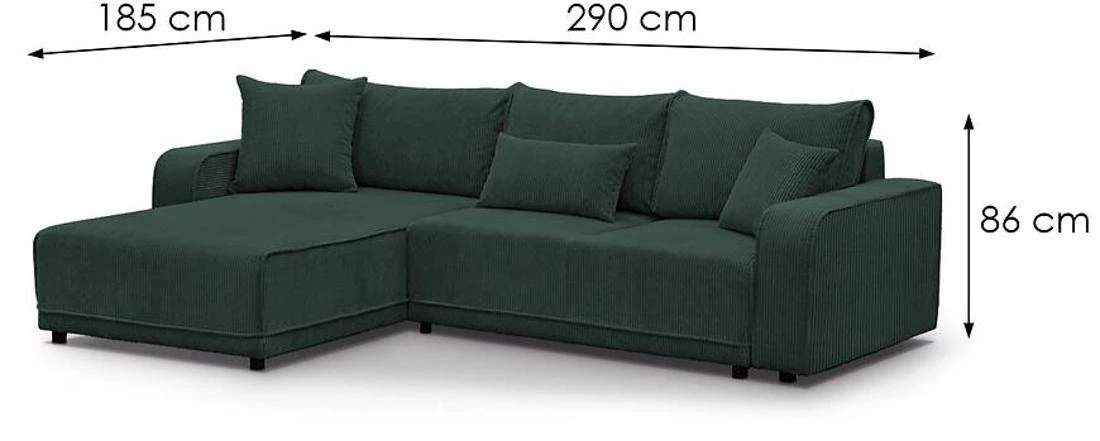 Primo L Poso 14 ugaona garnitura sa ležajem 290x185x86 cm zelena leva