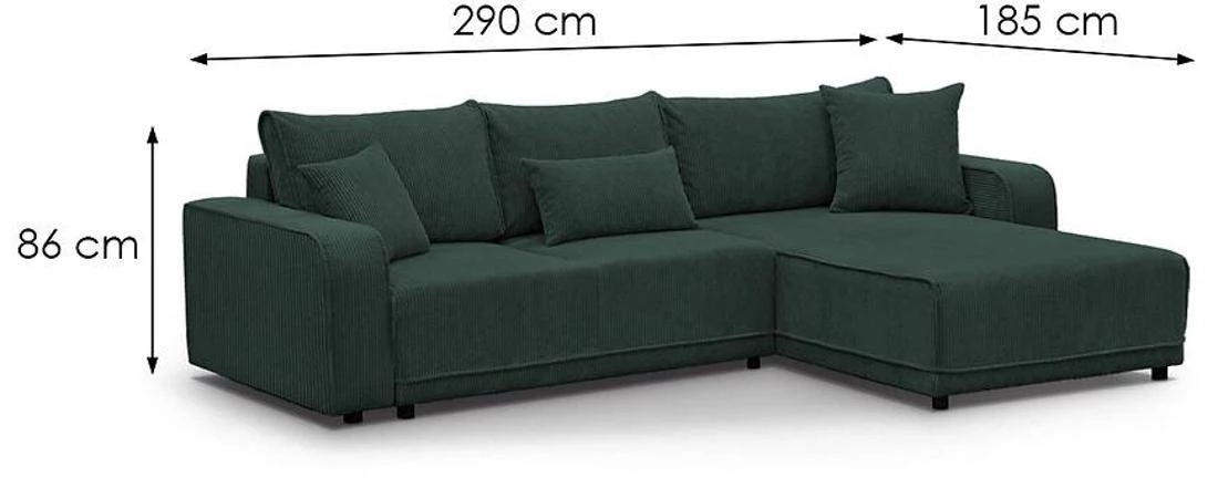Primo L Poso 14 ugaona garnitura sa ležajem 290x185x86 cm zelena desna