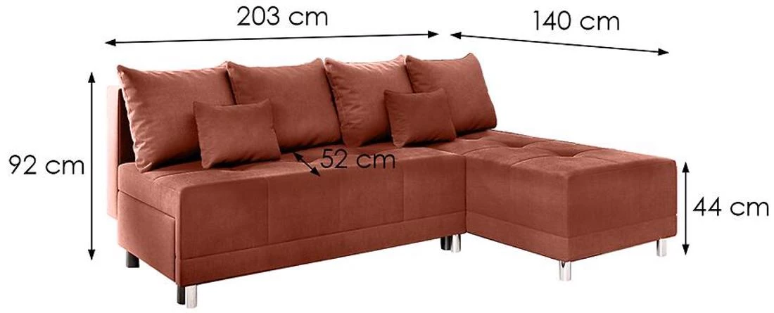 Max New Vena 1 ugaona garnitura sa ležajem i prostorom za odlaganje 203x140x92 cm crvena reverzibiln