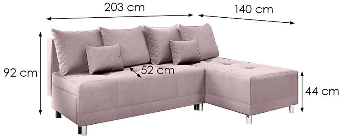 Max New Vena 10 ugaona garnitura sa ležajem i prostorom za odlaganje 203x140x92 cm roza reverzibilna