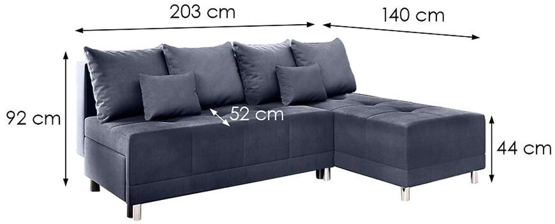 Max New Vena 15 ugaona garnitura sa ležajem i prostorom za odlaganje 203x140x92 cm tamnoplava reverz