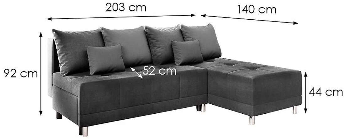 Max New Vena 18 ugaona garnitura sa ležajem i prostorom za odlaganje 203x140x92 cm siva reverzibilna