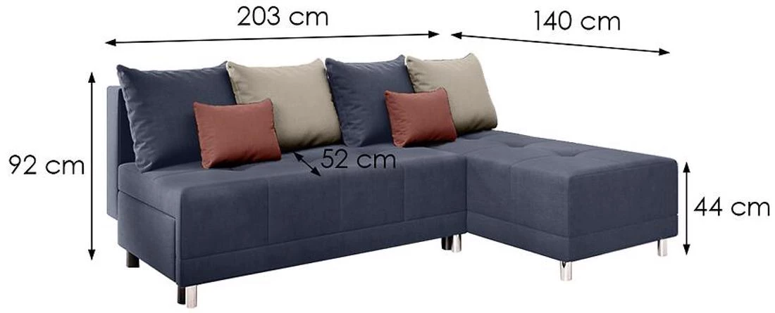 Max New Vena 15+7+1 ugaona garnitura sa ležajem i prostorom za odlaganje 203x140x92 cm tamnoplava re