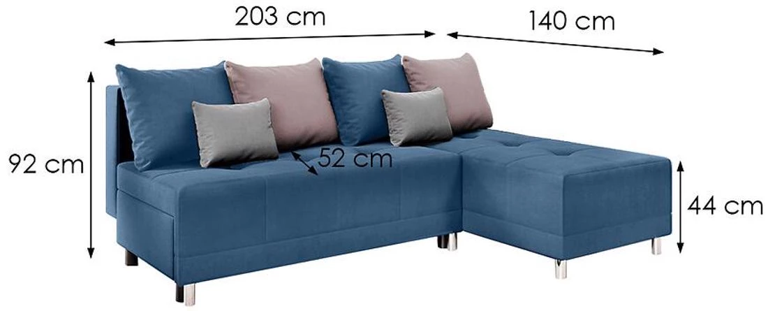 Max New Vena 12+10+18 ugaona garnitura sa ležajem i prostorom za odlaganje 203x140x92 cm plava rever