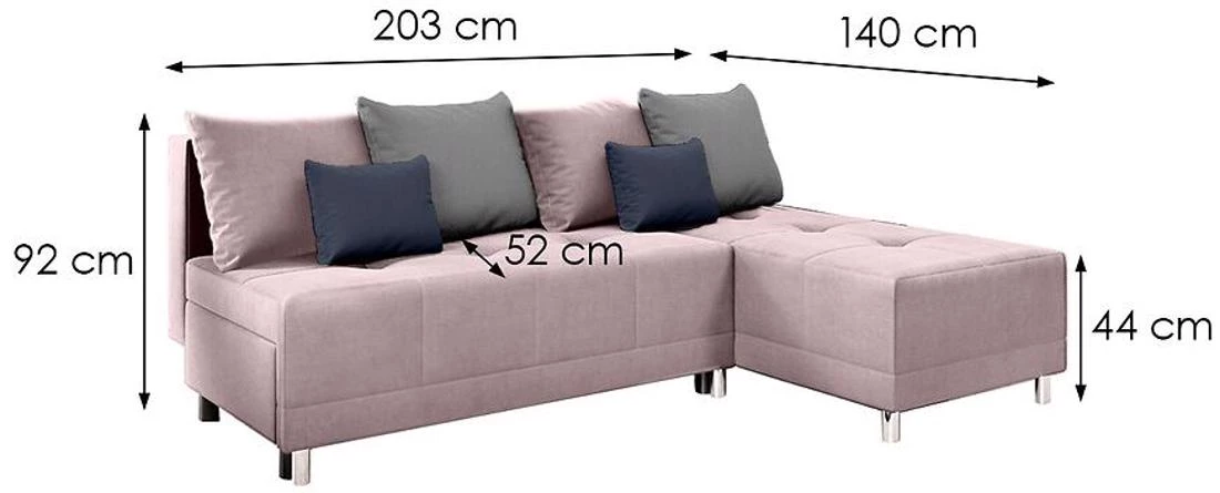 Max New Vena 10+18+15 ugaona garnitura sa ležajem i prostorom za odlaganje 203x140x92 cm roza reverz