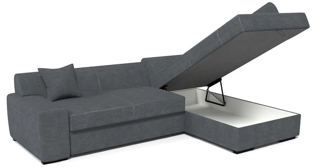 Minos P Poso 60 ugaona garnitura sa ležajem i prostorom za odlaganje 260x175x71 cm siva desna