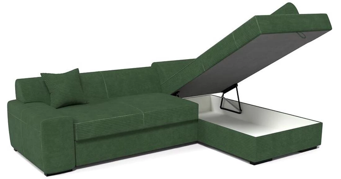 Minos P Poso 14 ugaona garnitura sa ležajem i prostorom za odlaganje 260x175x71 cm zelena desna