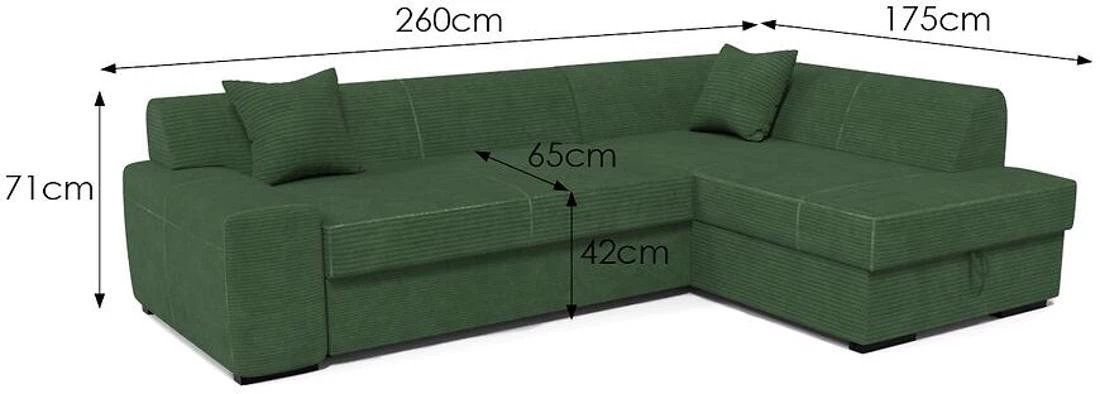 Minos P Poso 14 ugaona garnitura sa ležajem i prostorom za odlaganje 260x175x71 cm zelena desna