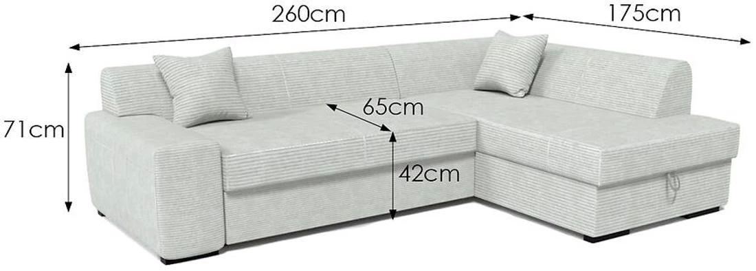 Minos P Poso 100 ugaona garnitura sa ležajem i prostorom za odlaganje 260x175x71 cm bež desna