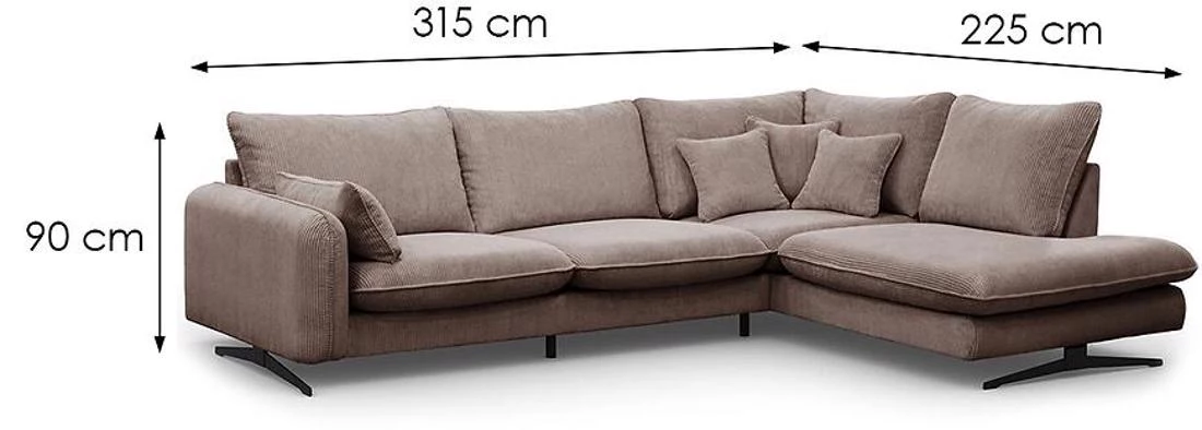 Prince L Poso 02 kutna garnitura 315x225x90 cm bež desna