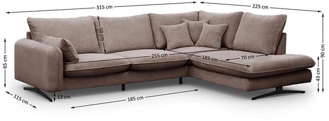 Prince L Poso 02 kutna garnitura 315x225x90 cm bež desna