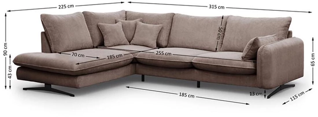 Prince L Poso 02 kutna garnitura 315x225x90 cm bež leva