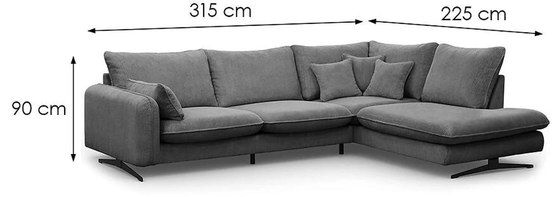 Prince L Poso 60 kutna garnitura 315x225x90 cm siva desna