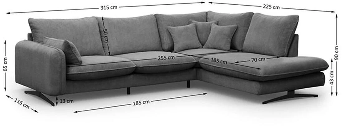 Prince L Poso 60 kutna garnitura 315x225x90 cm siva desna