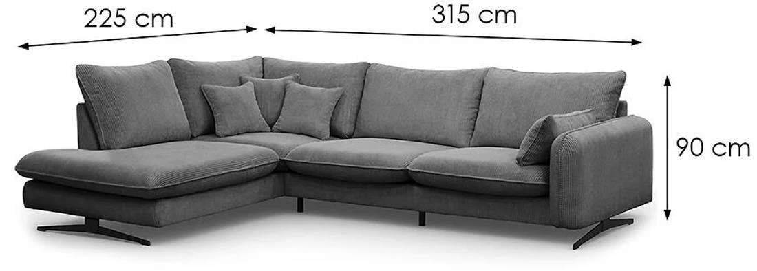 Prince L Poso 60 kutna garnitura 315x225x90 cm siva leva