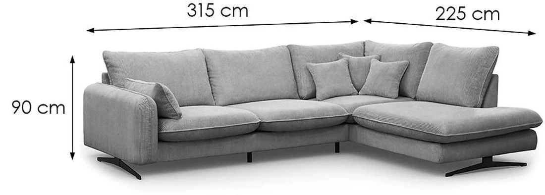 Prince L Poso 55 kutna garnitura 315x225x90 cm siva desna