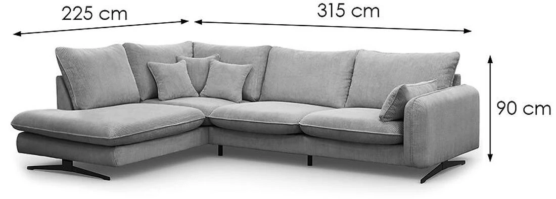 Prince L Poso 55 kutna garnitura 315x225x90 cm siva leva
