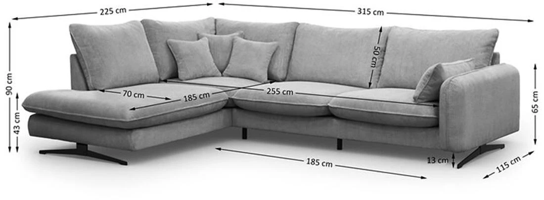 Prince L Poso 55 kutna garnitura 315x225x90 cm siva leva