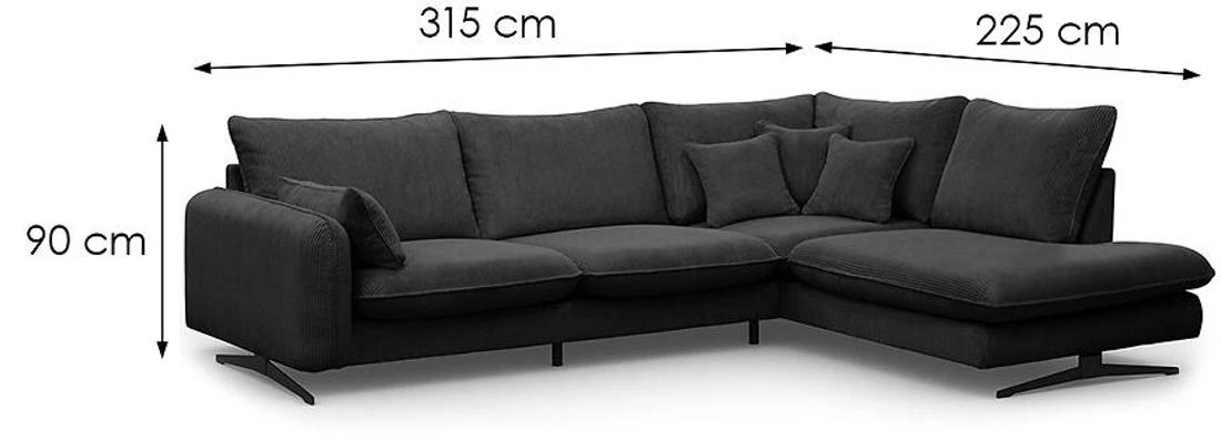 Prince L Poso 34 kutna garnitura 315x225x90 cm tamno siva desna
