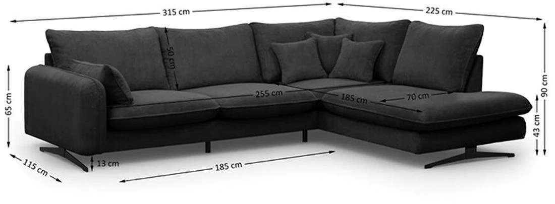 Prince L Poso 34 kutna garnitura 315x225x90 cm tamno siva desna