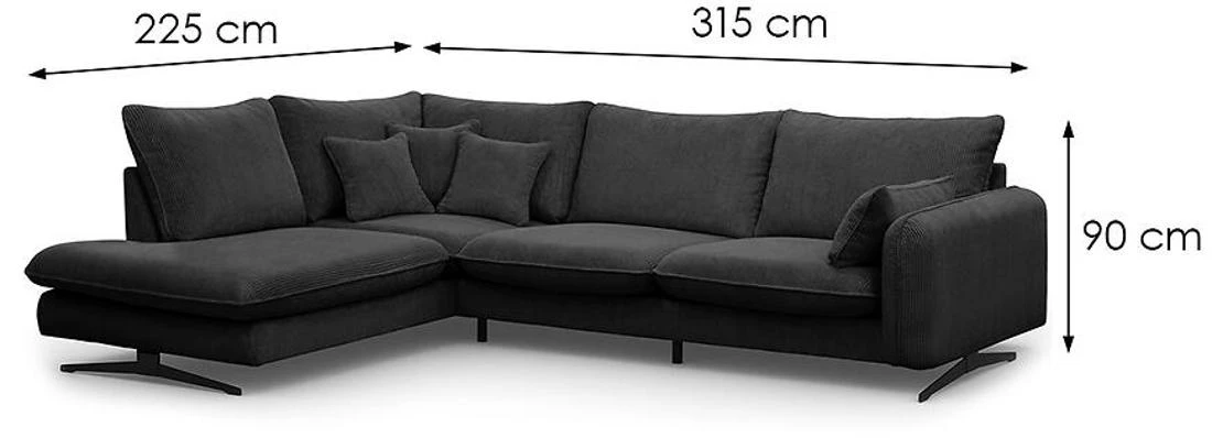 Prince L Poso 34 kutna garnitura 315x225x90 cm tamno siva leva