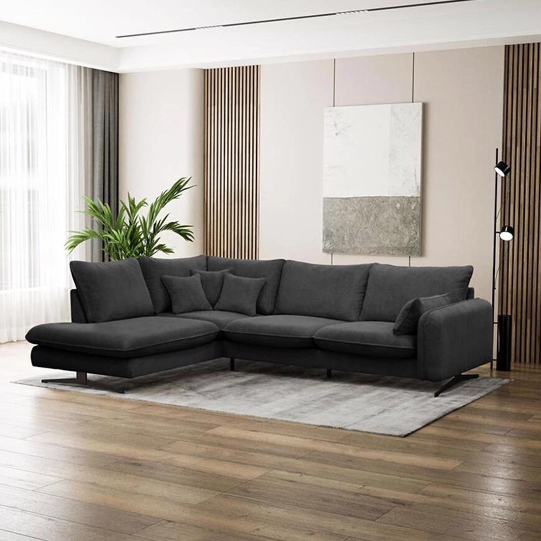 Prince L Poso 34 kutna garnitura 315x225x90 cm tamno siva leva