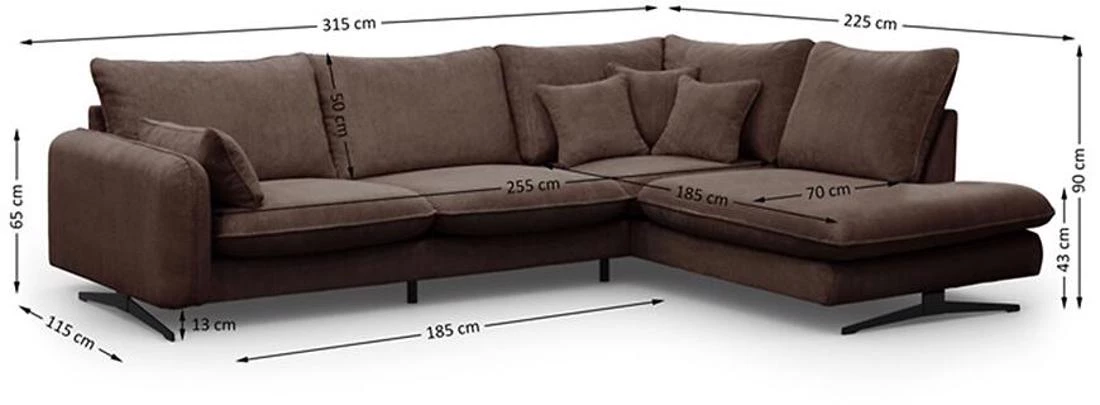 Prince L Poso 06 kutna garnitura 315x225x90 cm bež desna